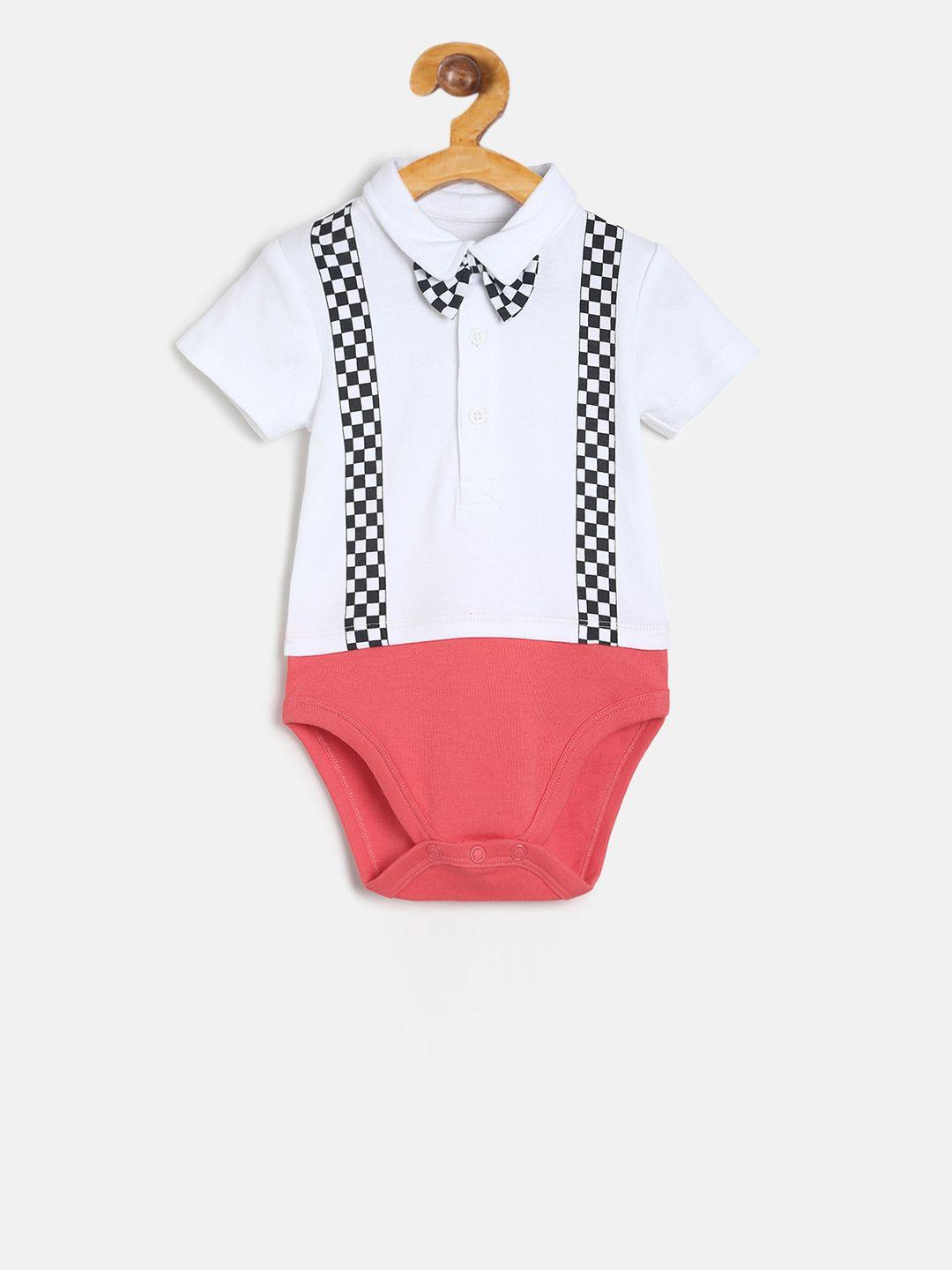 mini klub boys white & pink rompers with shorts clothing set