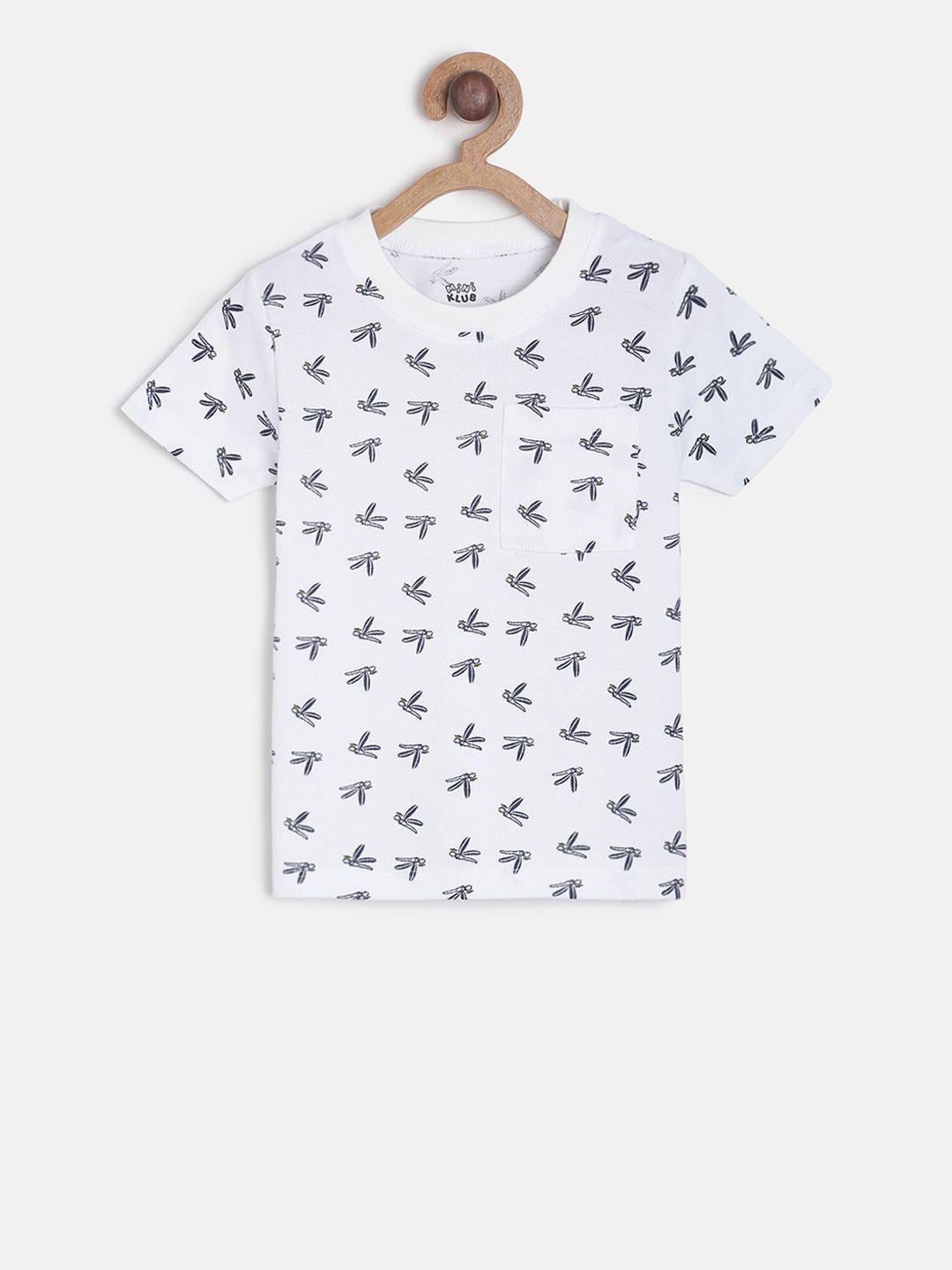 mini klub boys white printed round neck pure cotton t-shirt