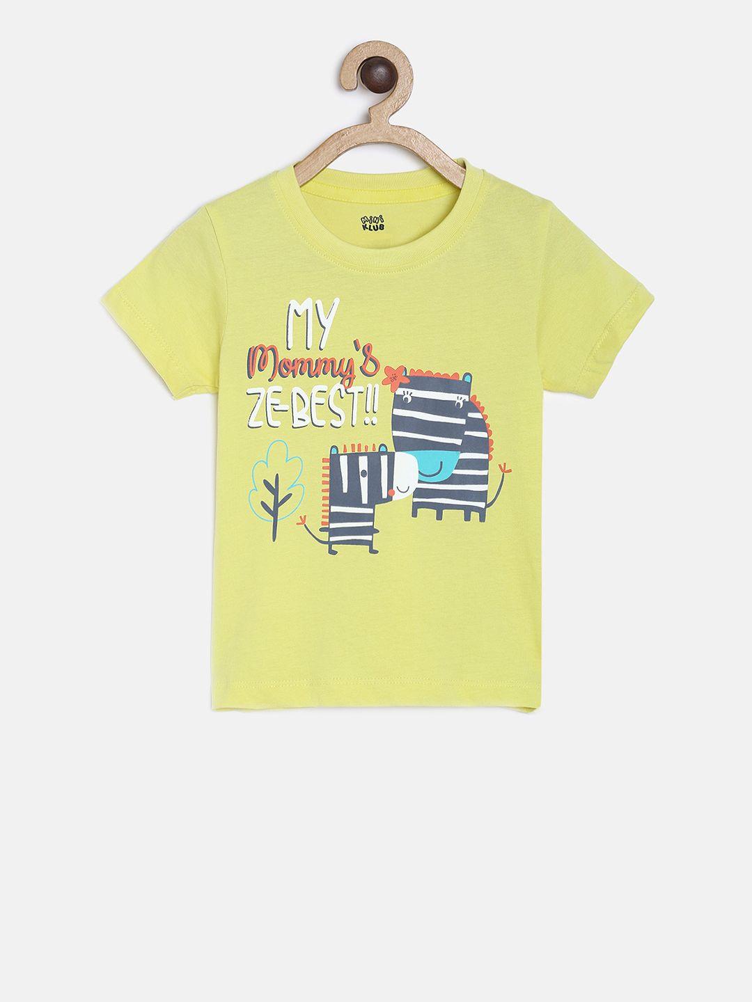 mini klub boys yellow & navy blue printed round neck t-shirt