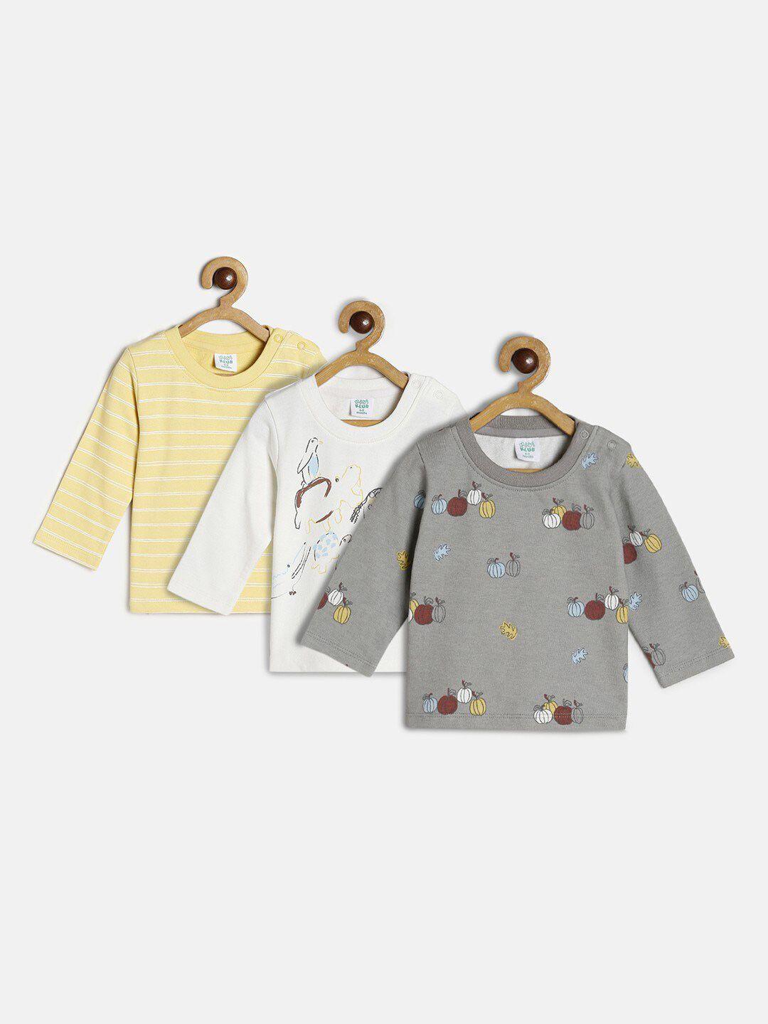 mini klub boys yellow & off white pack of 3 printed organic cotton t-shirts