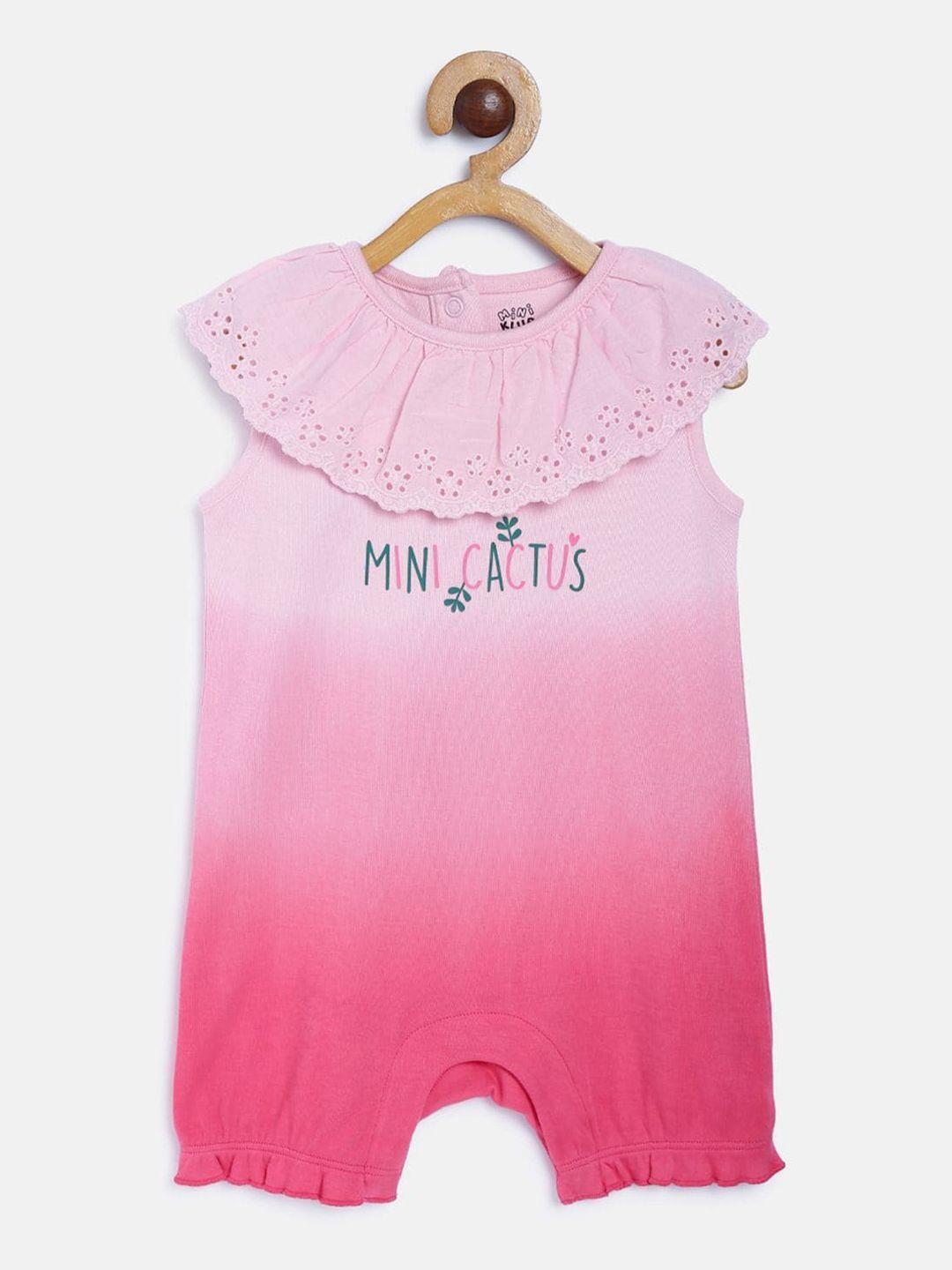 mini klub girls pink self design pure cotton rompers