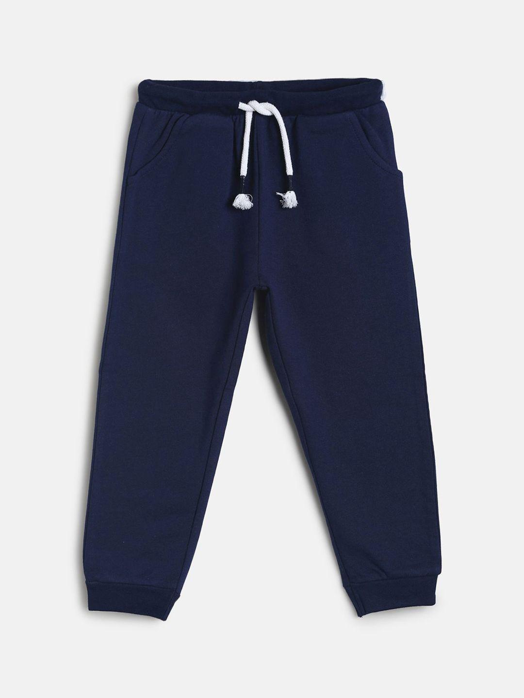 mini klub infant boys navy blue solid pure cotton joggers