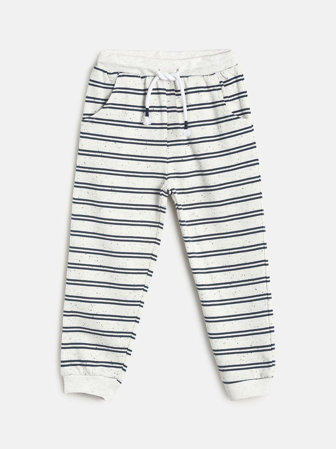 mini klub infant boys off white & navy-blue striped pure cotton joggers