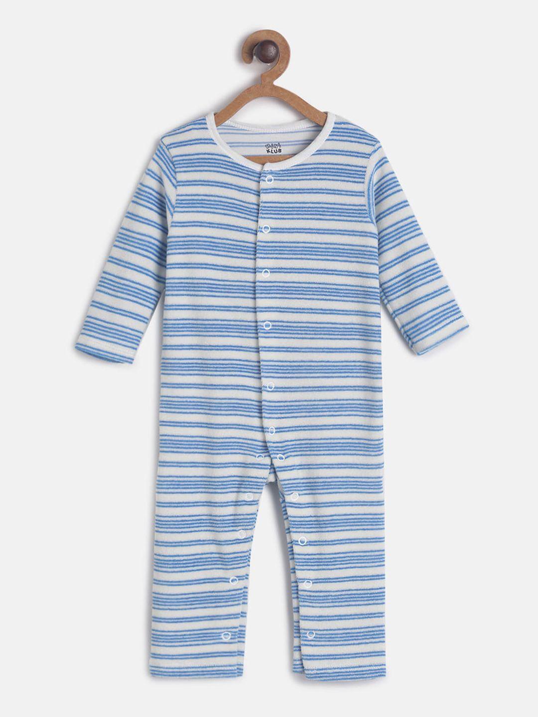 mini klub infant boys white & blue striped cotton rompers