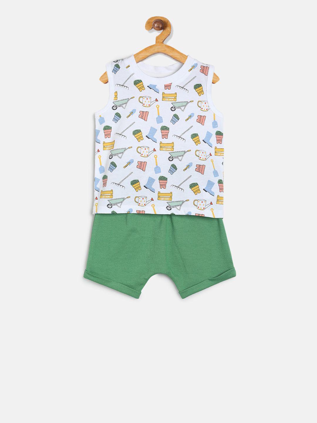 mini klub infant boys white & green printed co-ord set