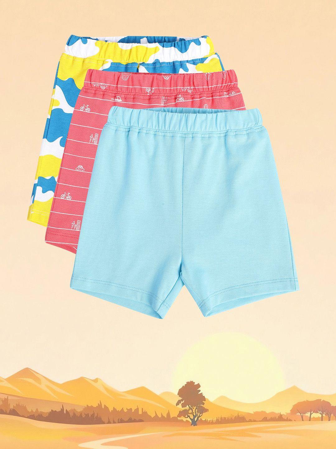 mini klub infants boys pack of 3 abstract printed mid rise cotton regular shorts