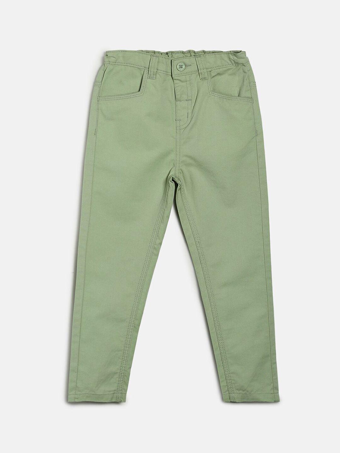 mini klub kids-boys green solid chinos trousers