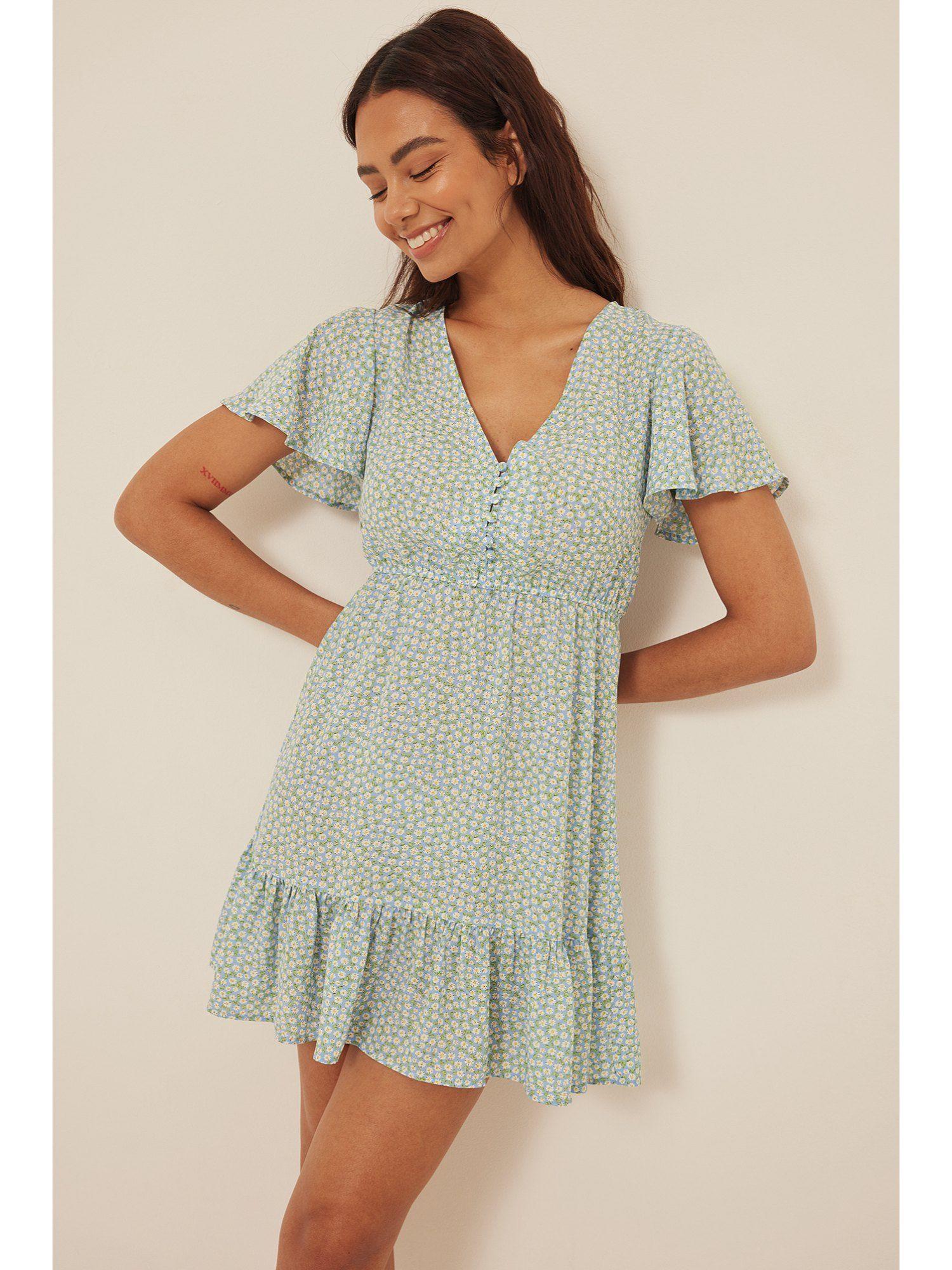 mini printed buttoned dress-blue