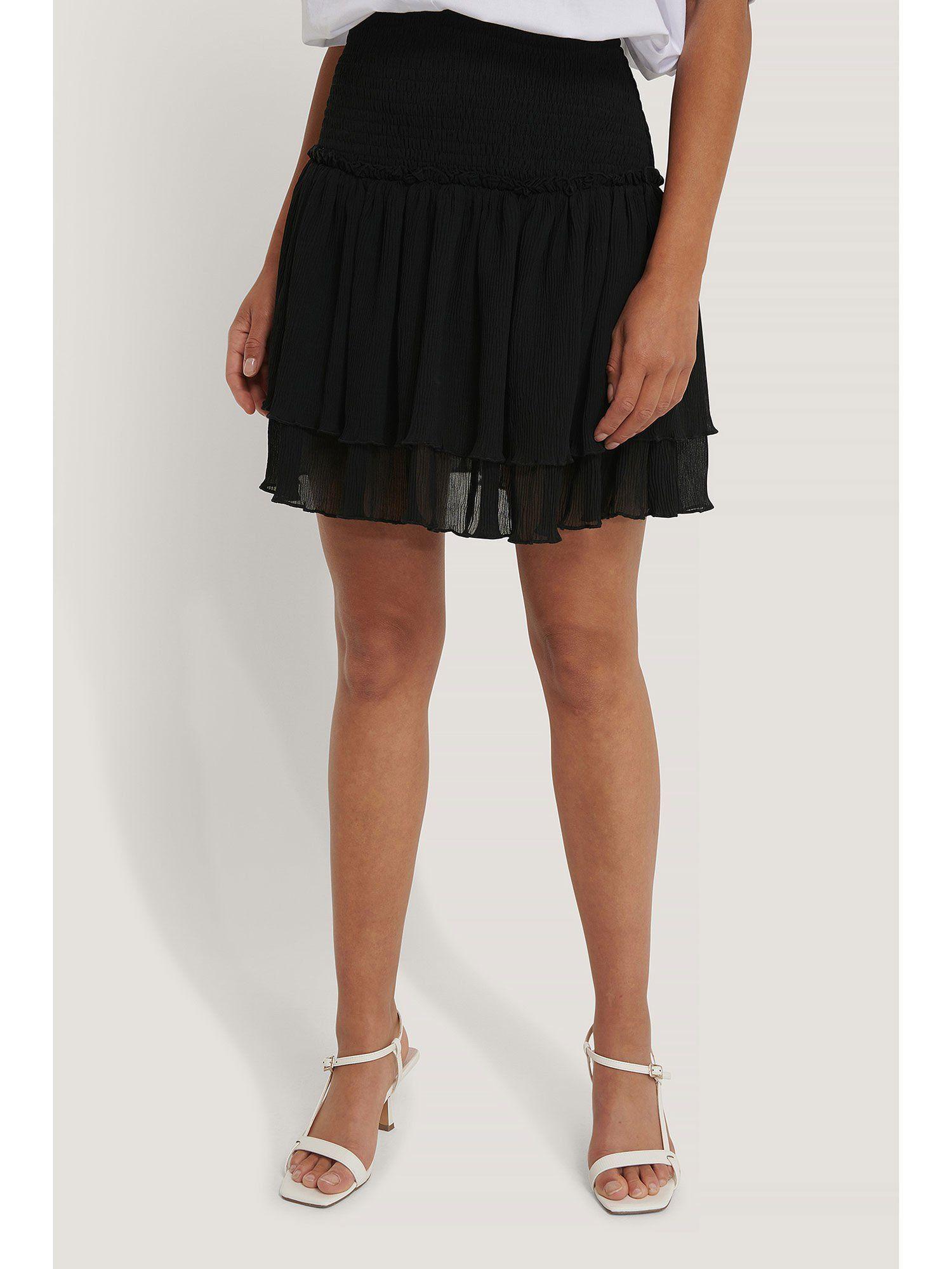 mini structured smocked skirt-black