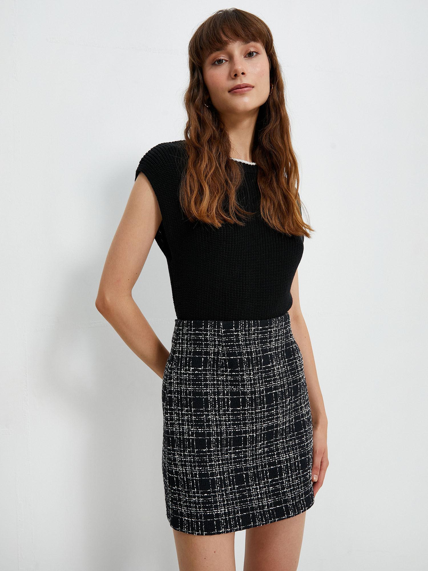 mini tweed skirt normal waist zippered