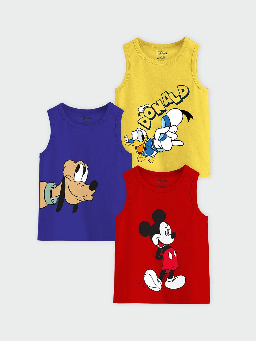 minicult infant kids pack of 3 mickey & friends printed cotton basic innerwear vests