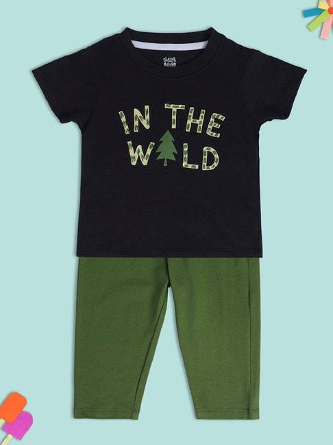 miniklub kids black & green printed top with pants