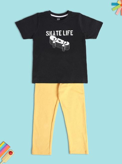 miniklub kids black & yellow printed t-shirt with pants