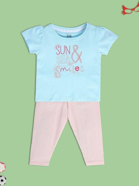 miniklub kids blue & pink printed top with pants