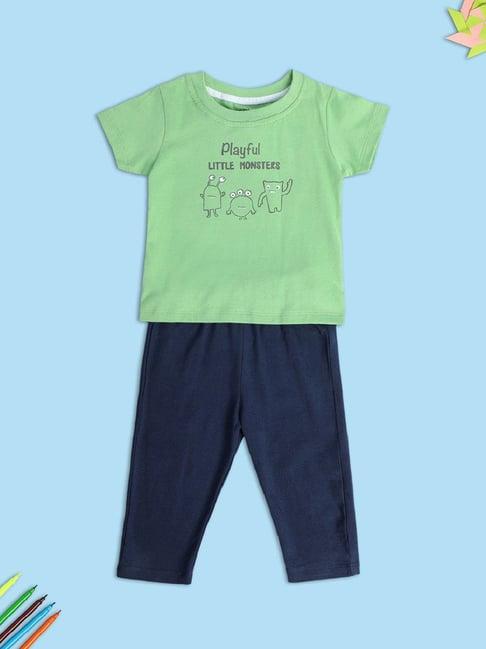 miniklub kids green & blue printed top with pants