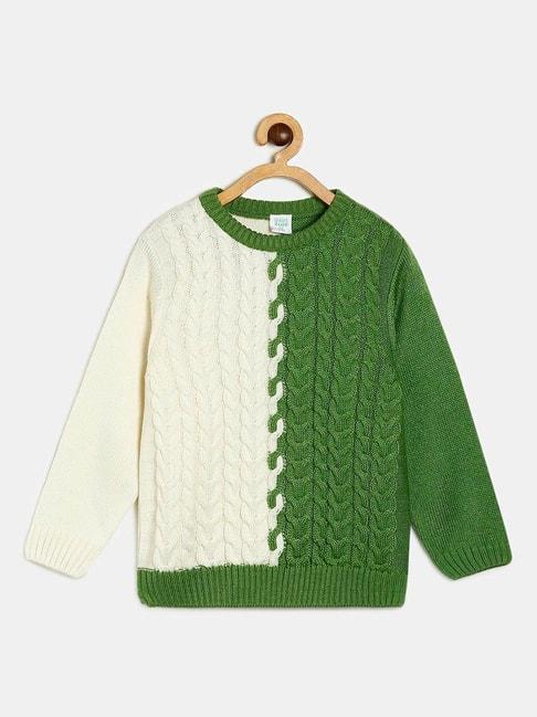 miniklub kids green & cream self design full sleeves sweater