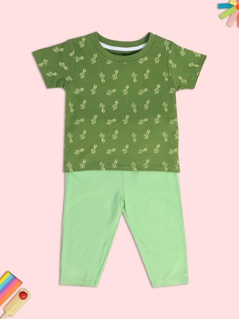 miniklub kids green printed top with pants