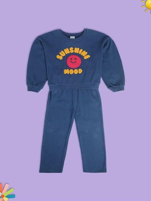 miniklub kids navy embroidered full sleeves top with pants