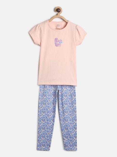 miniklub kids peach & blue printed top with leggings