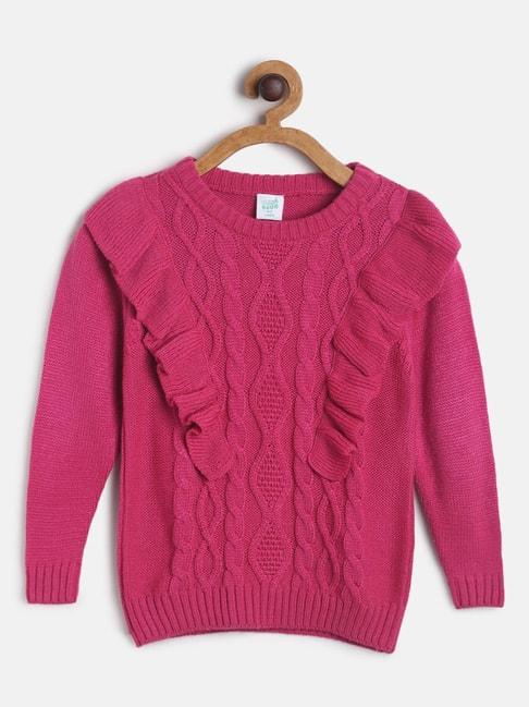 miniklub kids pink self design full sleeves sweater