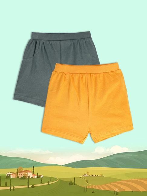 miniklub kids sage green & yellow solid shorts (pack of 2)