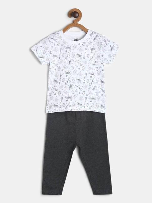 miniklub kids white & grey printed t-shirt with pants