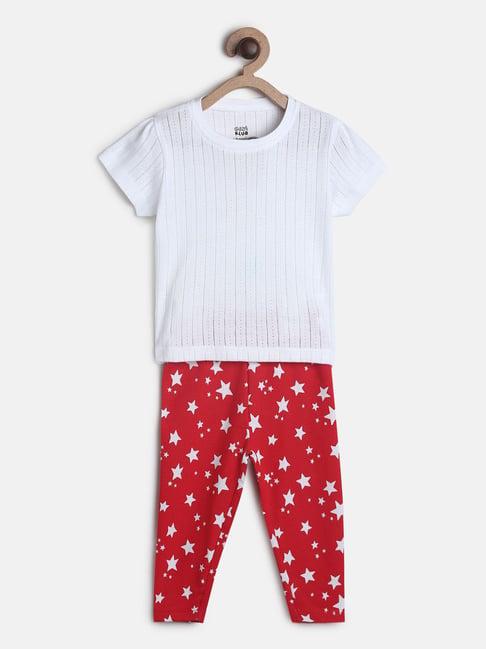 miniklub kids white & red printed top with leggings