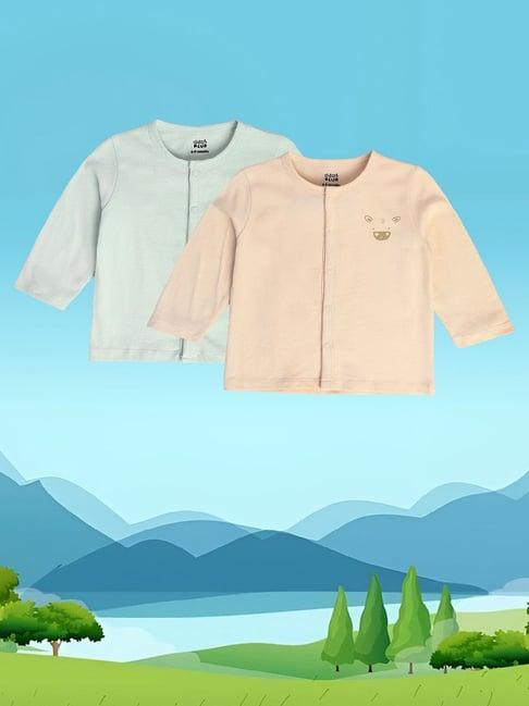 miniklub kids beige & green solid full sleeves shirt (pack of 2)