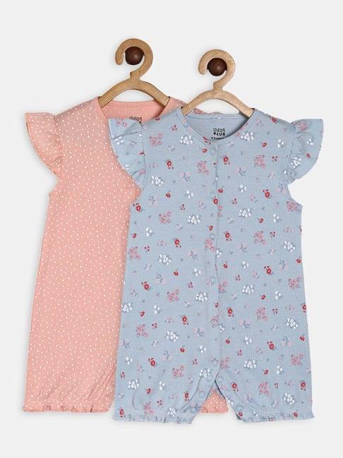 miniklub kids blue & peach floral print romper (pack of 2)