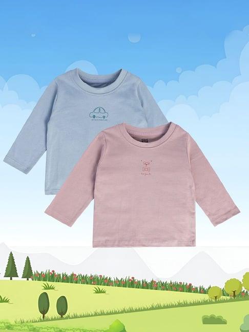 miniklub kids blue & pink solid full sleeves t-shirt (pack of 2)