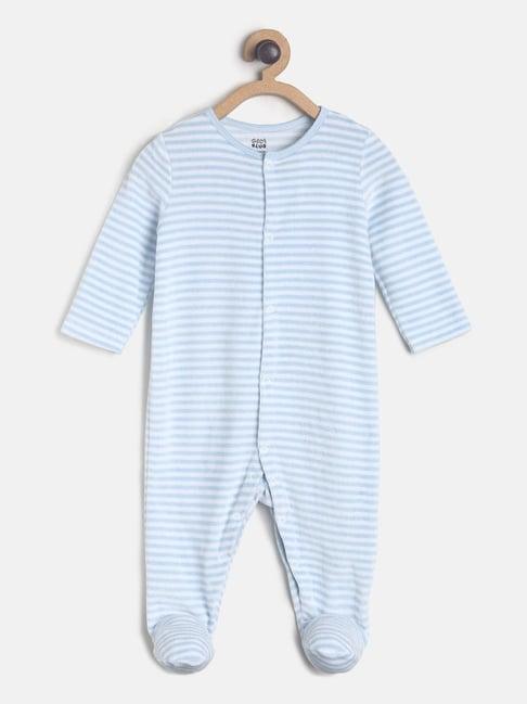 miniklub kids blue & white striped full sleeves sleepsuit