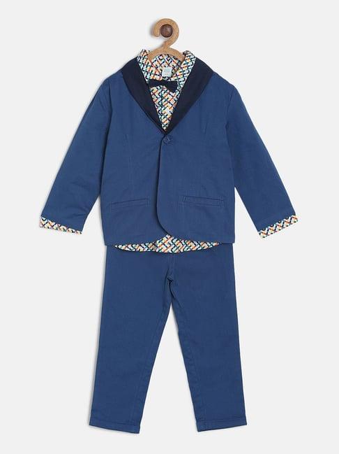 miniklub kids blue solid full sleeves shirt, waistcoat with pants