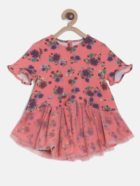 miniklub kids coral floral print top with skirt