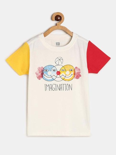 miniklub kids cream printed t-shirt