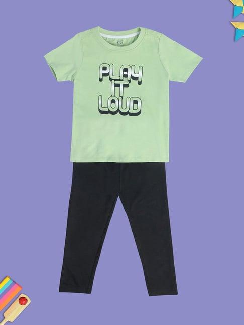 miniklub kids green & black graphic print t-shirt with pants