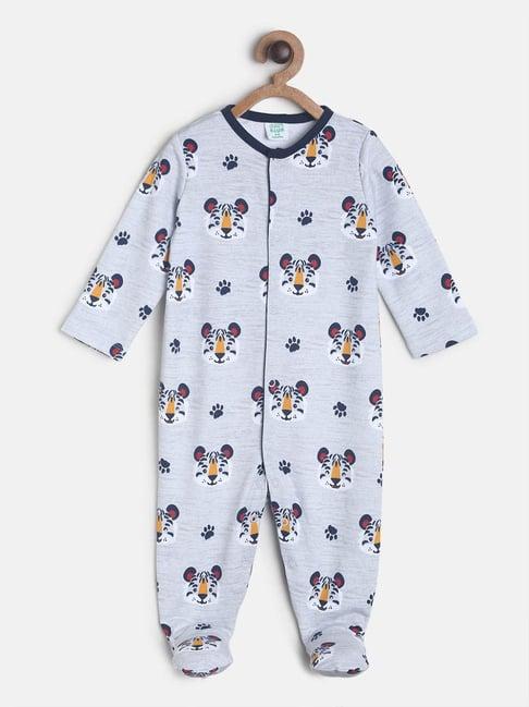 miniklub kids grey printed full sleeves sleepsuit