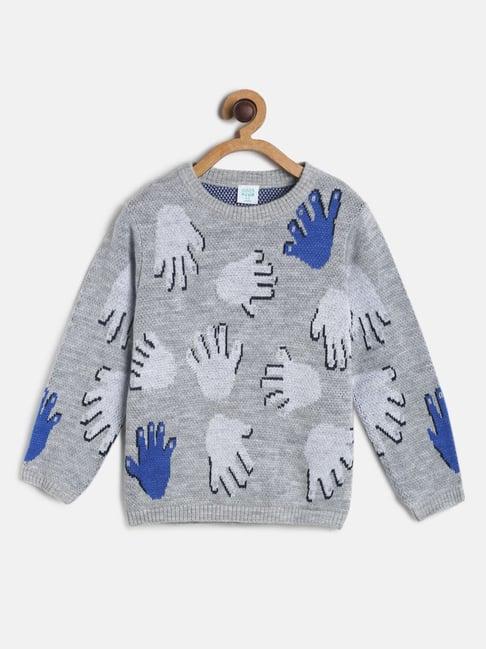 miniklub kids grey printed full sleeves sweater