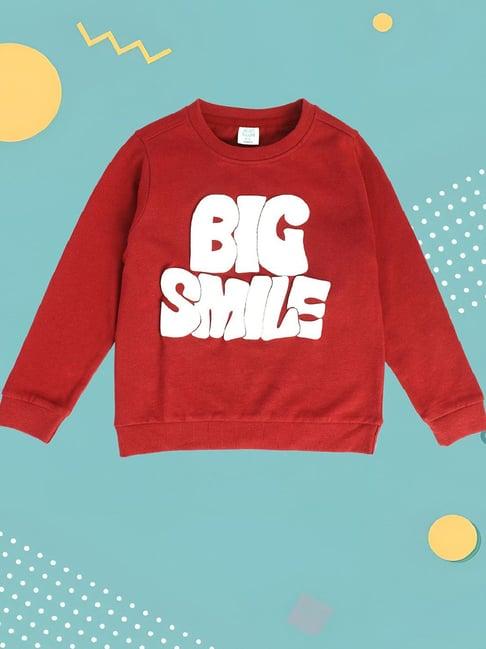 miniklub kids maroon graphic print full sleeves sweatshirt