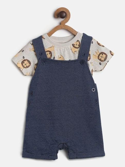 miniklub kids navy & grey textured t-shirt with dungree