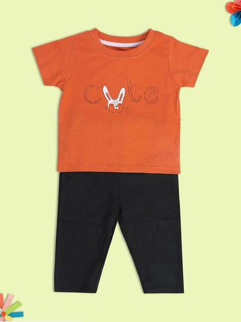 miniklub kids orange & black printed top with pants