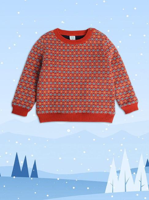 miniklub kids orange printed full sleeves sweater