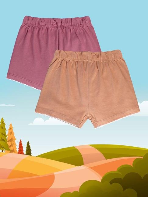 miniklub kids pink & beige solid shorts (pack of 2)
