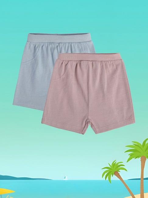 miniklub kids pink & blue solid shorts (pack of 2)
