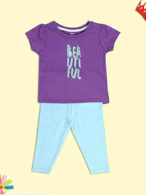 miniklub kids purple & blue printed top with pants