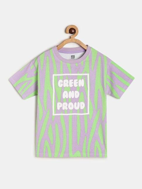 miniklub kids purple & green printed t-shirt
