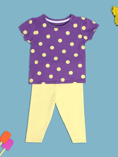 miniklub kids purple & yellow printed top with pants