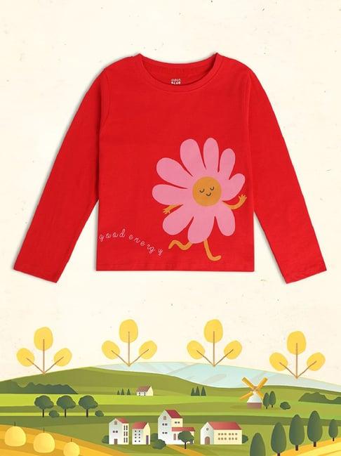 miniklub kids red floral print full sleeves top