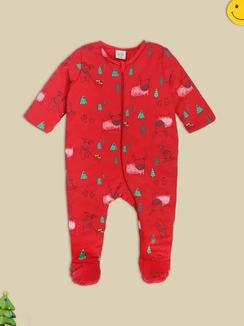 miniklub kids red printed full sleeves sleepsuit