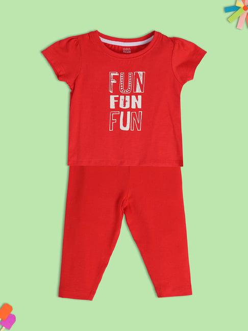 miniklub kids red printed top with pants