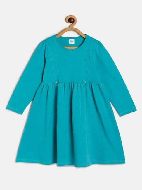 miniklub kids teal self design full sleeves dress